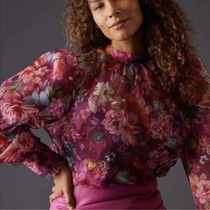 ANTHROPOLOGY 🔥Super cute Anthropologie Floral Organza Blouse
